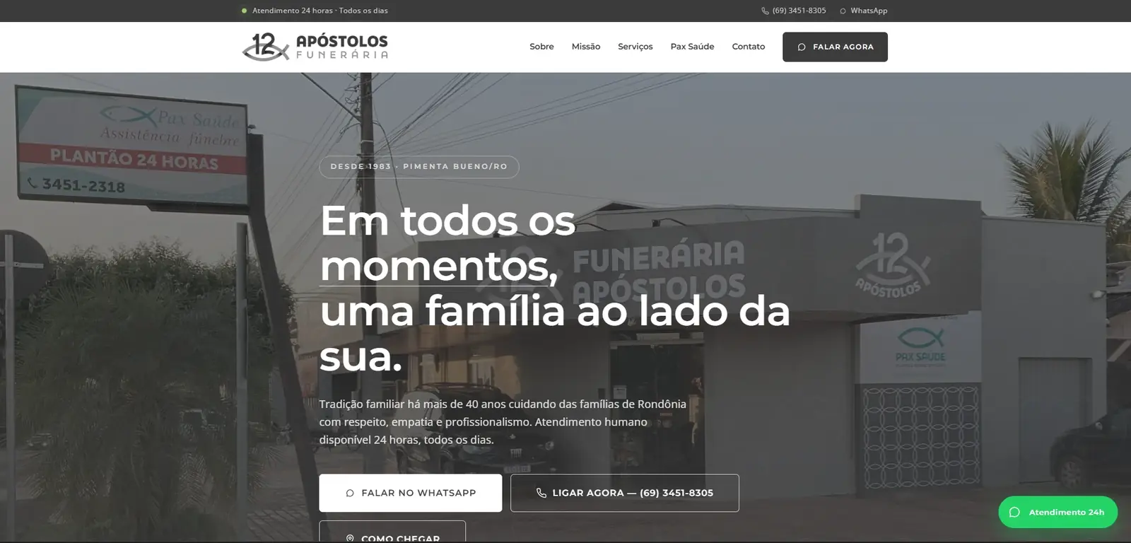 Tela do projeto 12 Apóstolos Funerária